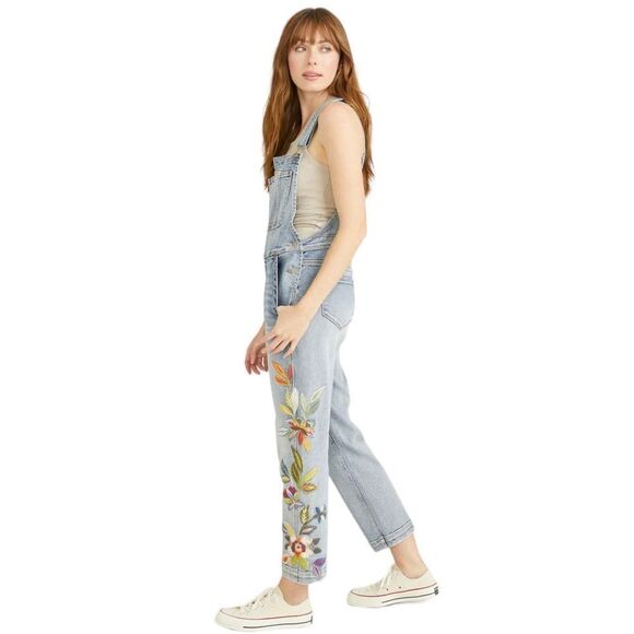 Driftwood Brady Boyfriend Overalls Feathery Leaf Blue Women's Size Large - Picture 2 of 11